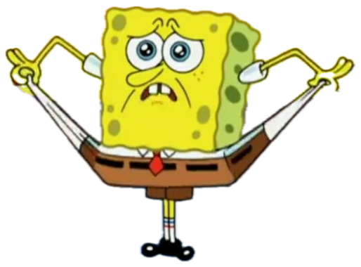 SpongeBob standing with arms out and a strained, worried grimace sticker