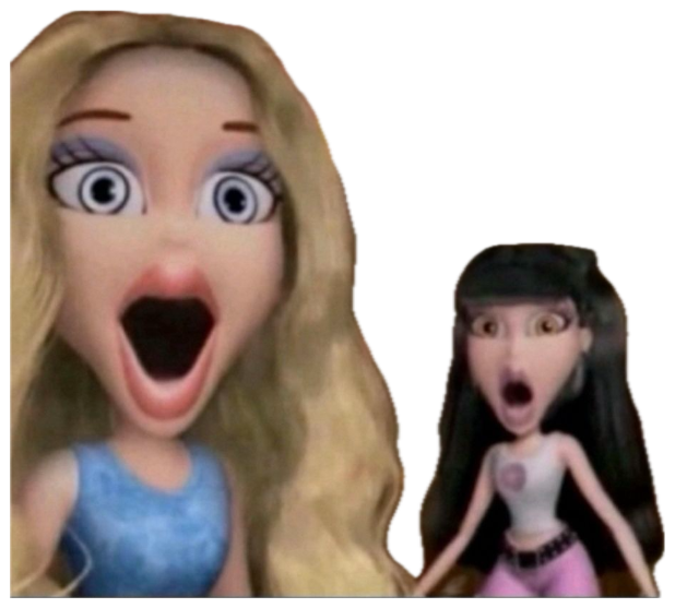 Three Bratz-style CGI dolls all screaming at exactly the same time sticker