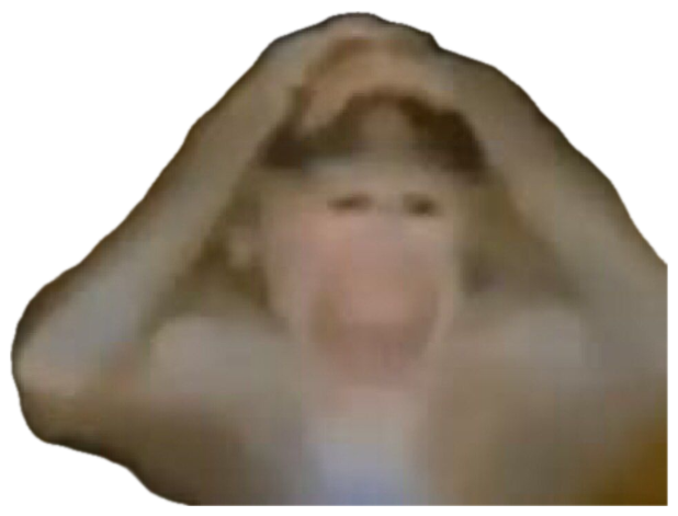 Blurry low-light shot of someone gripping their head with mouth wide open in distress sticker