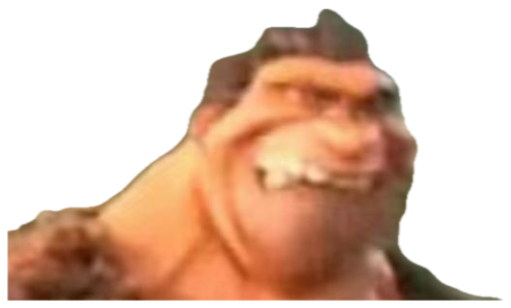 Blurry cartoon caveman with a smug, self-satisfied smirk sticker