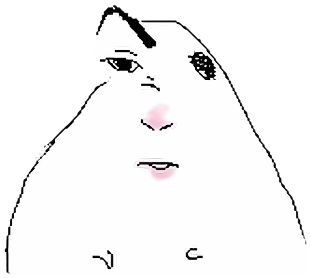 Crude white blob cartoon character giving a flat, skeptical side-eye sticker
