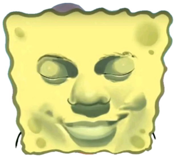 SpongeBob with a realistic human face photoshopped on, grinning unsettlingly sticker