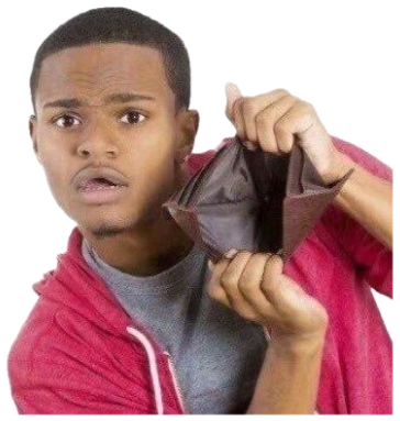 Guy in a red hoodie peering into a completely empty open wallet in disbelief sticker