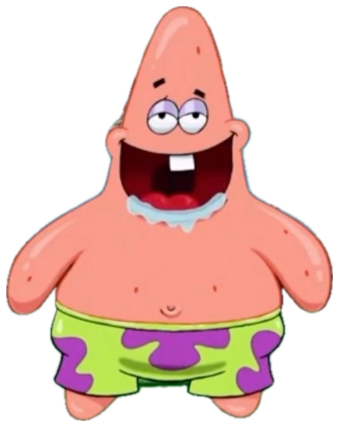 Patrick Star standing in a puddle of his own drool, mouth wide open in dopey glee sticker