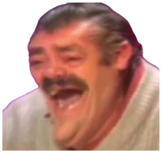 Mustached man throwing his head back cackling with his mouth wide open sticker