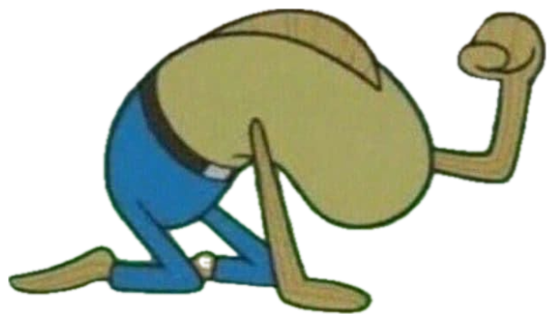 SpongeBob character hunched over with head down in total defeat, fully given up sticker