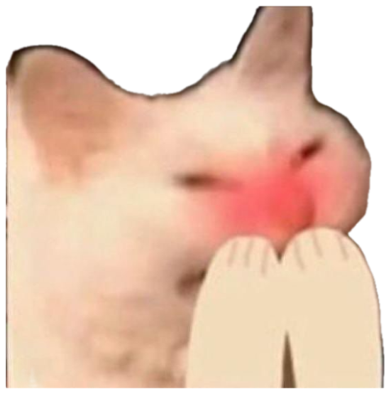 White cat with flushed pink cheeks pressing tiny hands together shyly sticker