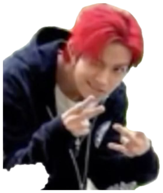 Young man with red hair leaning forward with a cocky smirk, making finger-gun gestures sticker