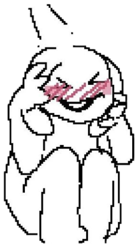 Scribbly blushing doodle girl squealing 'he's so pretty!!!' with her hands on her face sticker