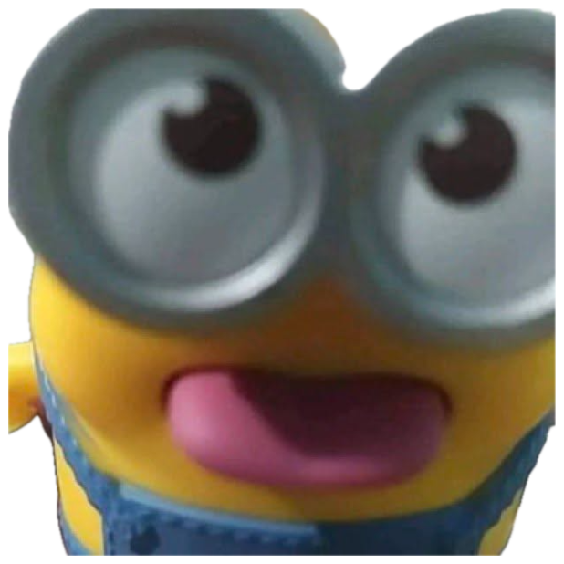 Blurry close-up of a Minion with goggles and its tongue flopping out sticker