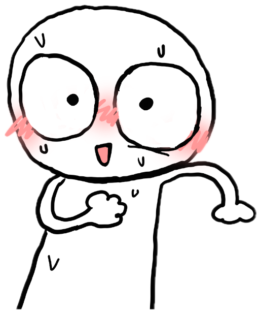 Wide-eyed stick doodle blushing and clutching its chest among red hearts sticker