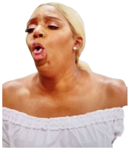 Woman outdoors with mouth agape in a dramatic, appalled reaction sticker