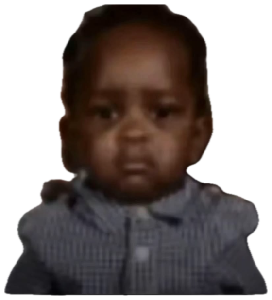 Toddler in a plaid shirt giving a flat, unamused deadpan stare at a holiday photo shoot sticker