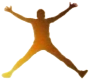 Silhouette leaping into a pink sunset sky with both arms thrown wide sticker