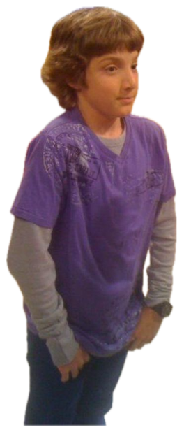 Teen boy in a purple shirt being interviewed with a mic in a school hallway, looking mildly blank sticker