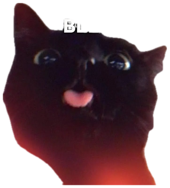 Black cat with wide eyes poking its tongue out captioned 'BLEH!' sticker