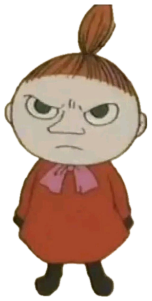 Little cartoon girl in a red dress scowling with a furious frown sticker