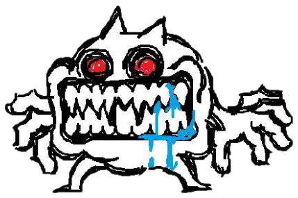 Unhinged cartoon monster with red eyes and blue drool streaming from its massive jagged-toothed grin sticker