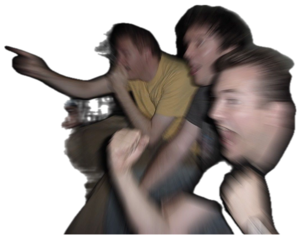 Blurry pack of guys charging forward in a dark room, screaming with excitement sticker