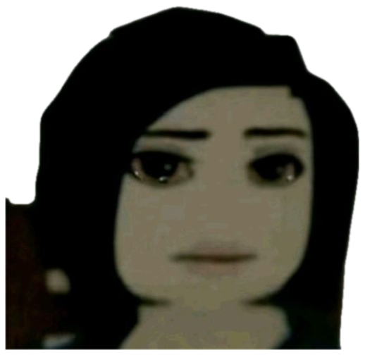Low-res avatar-style character with a flat, empty deadpan stare sticker