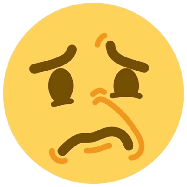 Sad yellow emoji with drooping brows and a wobbly frown, holding back tears sticker