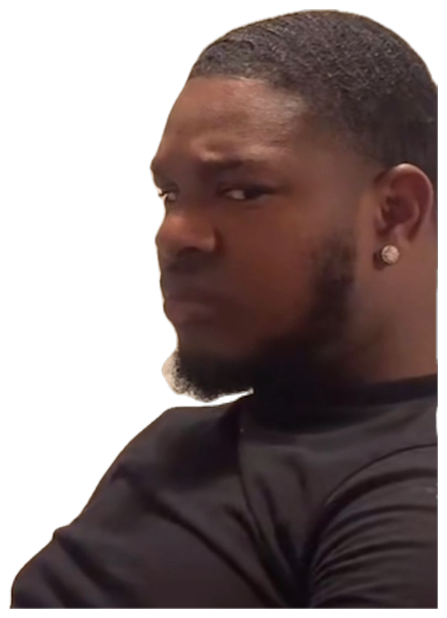 Cutout of a man in black glancing back with a suspicious side-eye sticker