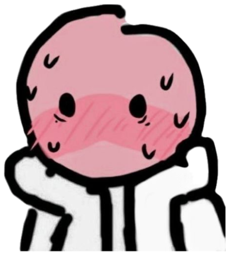 Tiny pink cartoon blob character blushing hard with hands over its face sticker