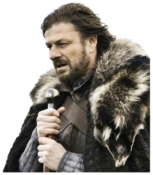 Ned Stark in full winter armor leaning on his sword with a heavy, resigned look sticker