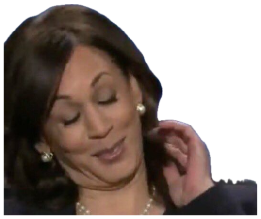 Kamala Harris with eyes closed and a smug little smile mid-debate sticker