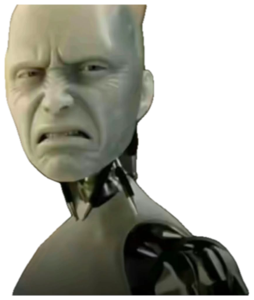 White robot from I, Robot scrunching its face in pure disgust sticker