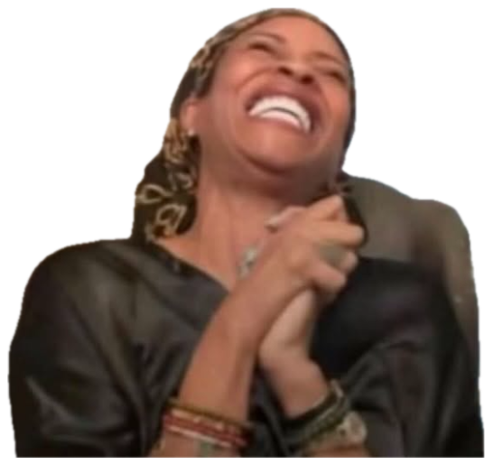 Woman laughing so hard she's leaning back with her hands clasped in pure delight sticker