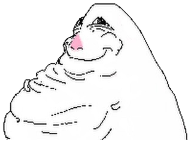 Simple line-art blob character with a raised chin, looking down smugly sticker