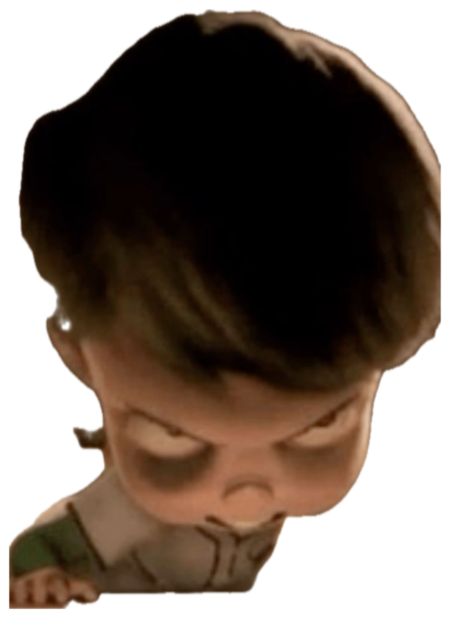 Animated little boy glaring down with a furious, brooding scowl sticker