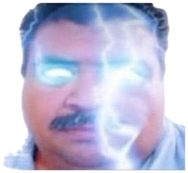 Mustached man with beams of light blasting out of his glowing eyes sticker
