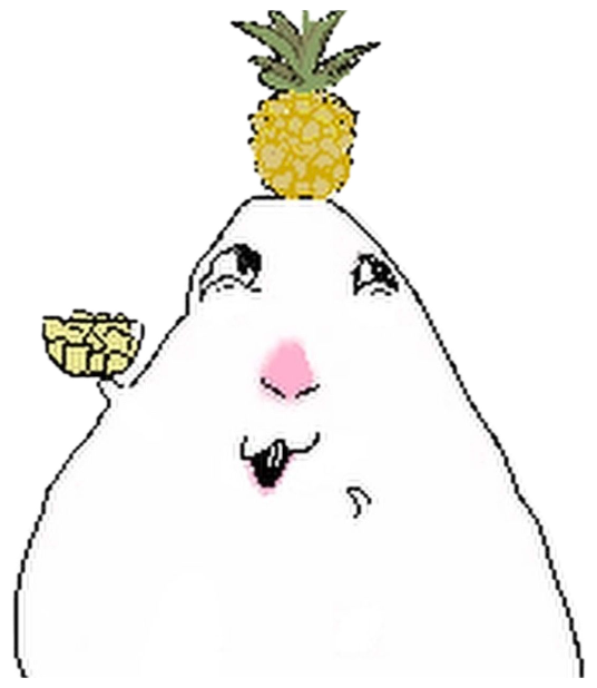 Crudely drawn blob with a pineapple balanced on its head, holding a bowl of chunks sticker