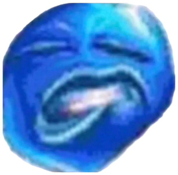 Blurry blue emoji face laughing and crying with its mouth wide open sticker