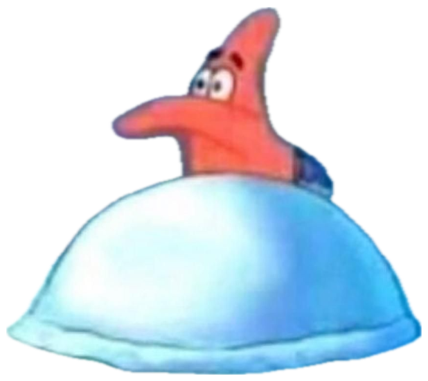 Patrick Star peeking over a snow mound next to a big letter 'L' sticker