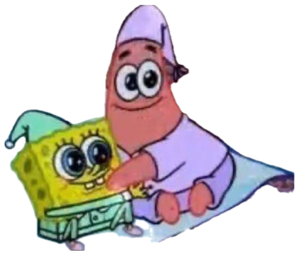 SpongeBob and Patrick in pajamas sharing a wholesome sleepover hug sticker