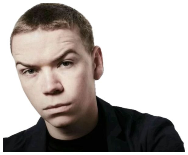 Young man in a black shirt giving an intense, dead-serious glare at the camera sticker