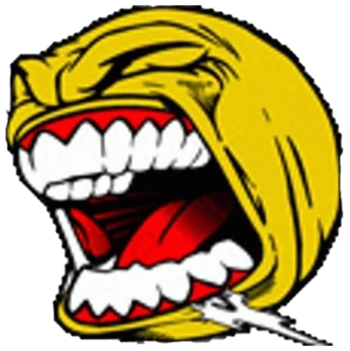 Angry smiley face blown wide open, teeth bared, pure cartoon rage sticker