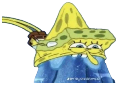 SpongeBob face-mashed into a blue surface looking utterly exhausted and defeated sticker
