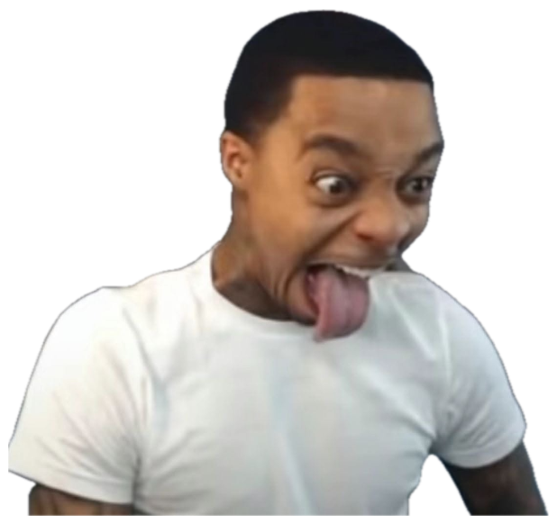 Man in a gaming chair pulling a wild goofy face with his tongue stretched out sticker
