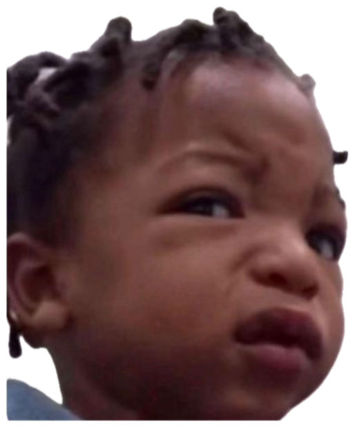 Baby with braids scrunching up their face in a deeply unimpressed, judgmental glare sticker