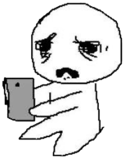 Weary doodle face staring down at its phone with tired, drooping eyes sticker
