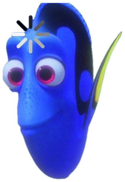 Dory the blue fish wide-eyed with a lightbulb spark drawn over her head sticker