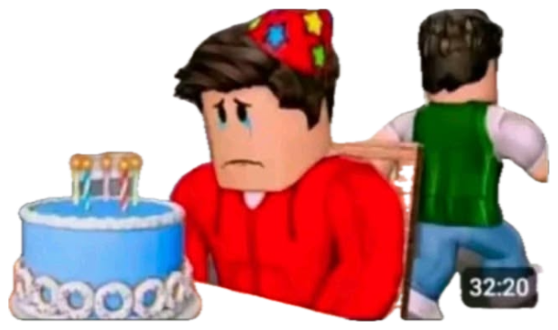 Roblox thumbnail of a crying birthday boy titled 'NOBODY Loved Him! (A Roblox Movie)' sticker
