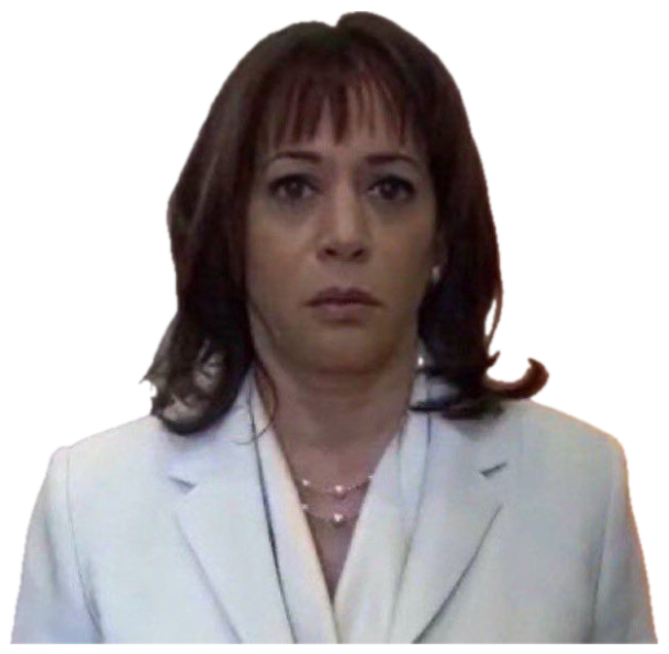 Woman in a white blazer staring blankly at the camera, completely deadpan sticker