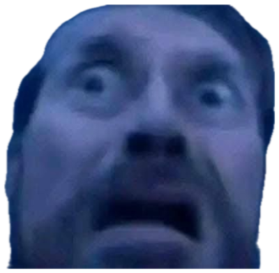 Blurry blue-lit close-up of a man with bulging eyes and open mouth, utterly terrified sticker