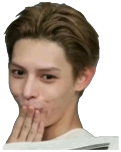 Young East Asian man covering his mouth with his hand and giving a sly sideways smile sticker
