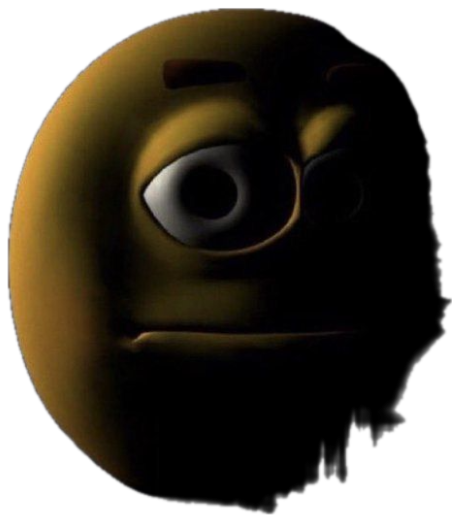 Cursed 3D emoji face lurking in the dark with a smug, side-eyeing expression sticker